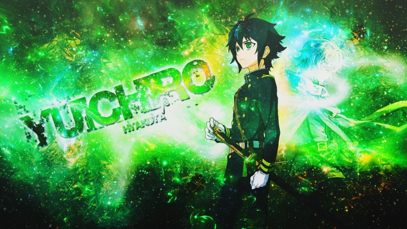 1080P, Mikaela Hyakuya, Short Hair, Weapon, Yūichirō Hyakuya, Seraph of the End, Anime, Belt, Green Eyes, Sword, Uniform, Glow, Glove, Boy, Katana, Black