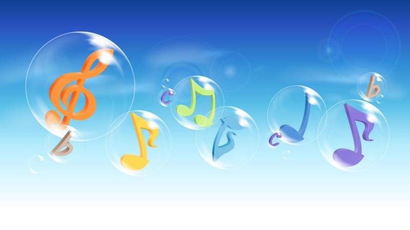 notes, blue, 1080P, yellow, orange, purple, colourful, 3d and abstract, green, music