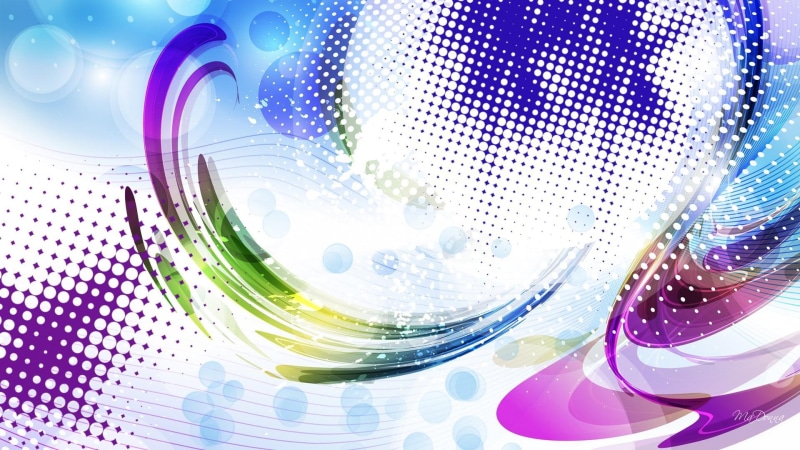 circles, swirl, bright, half tone, paiting, 3d and abstract, teaser, blue, swirls, purple, colorful, green, abstract, 1080P, white