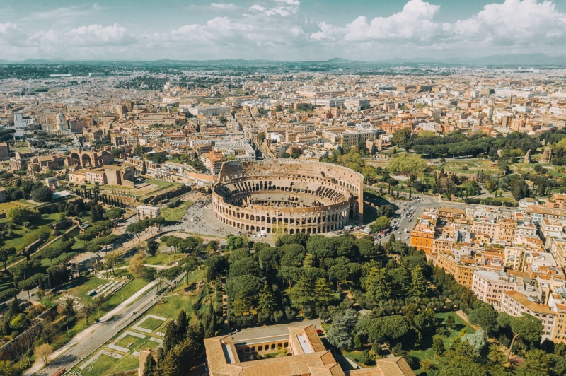 built structure, sky, trees, daytime, italy, travel destinations, aerial, landscape, tree, high angle view, cloud - sky, building, plant, outdoors, street