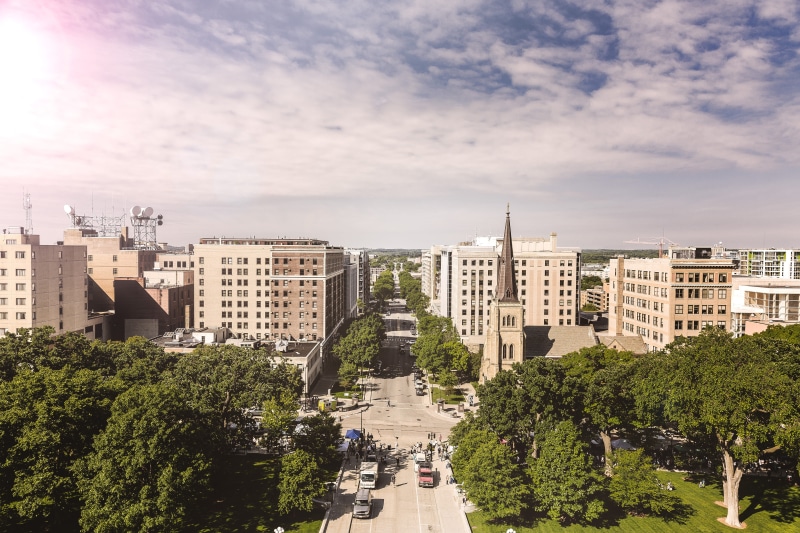 architecture, tree, high angle view, skyscraper, city, building, aerial, residential district, blue, background, incidental people, view, downtown District