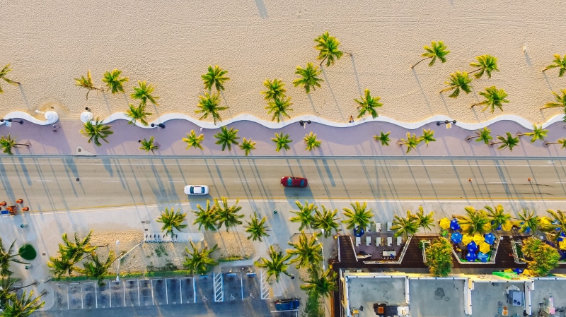 building exterior, road, 2K, bird view, nature, high, water, palm tree, view, near, red, potted plant, growth, real people, photography, two, white, built structure