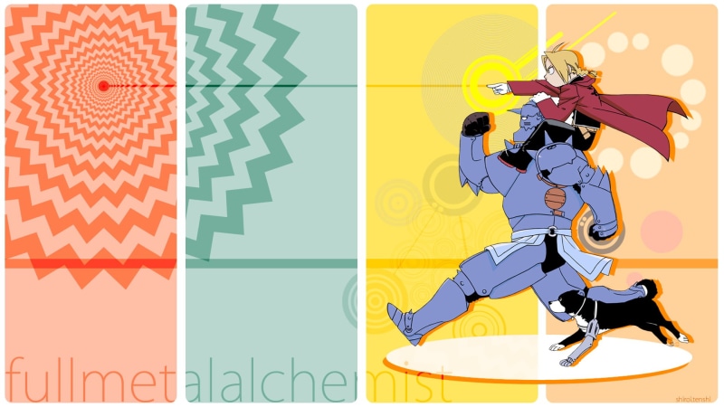 cartoon, nature, Full Metal Alchemist, adult, pattern, creativity, technology, occupation, males, Elric Alphonse, Elric Edward, vibrant color, 1080P, transportation