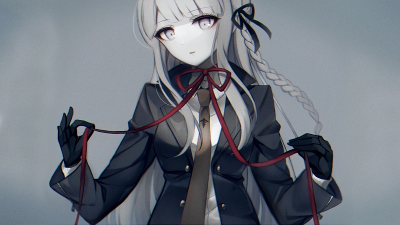 power supply, robot, Anime, front view, kyoko kirigiri, 2K, technology, ribbon, indoors, disguise, human face, adult, braid, tangled, healthcare and medicine