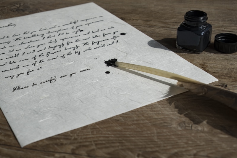 inkblot, spray, structure of the paper, fountain pen, handmade paper, writing instrument, handwriting, high angle view, no people, text, ink glass, feather