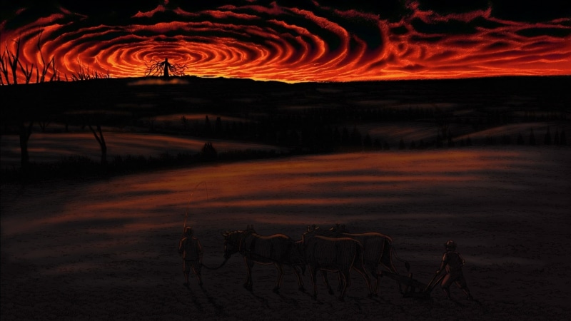 landscape, domestic, vertebrate, ganishka, night, land, nature, domestic animals, animal wildlife, outdoors, Berserk, sky, field, trees, one person, yellow