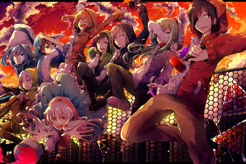 anime boys, Seto Kousuke, Kisaragi Shintaro, celebration, anime, Kozakura Mary, 2K, decoration, traditional festival, sunlight, festival, event, crowd