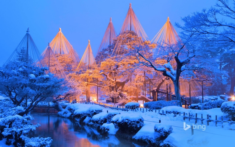 Kenroku-EN, Park, snow, Japan, winter, 1080P, Kanazawa