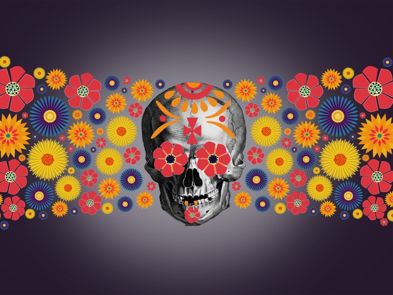 colorful, art, abundance, horror, no people, death, smiling, gray, colored background, indoors, blue background, ornament, voodoo, sugar, floral, culture