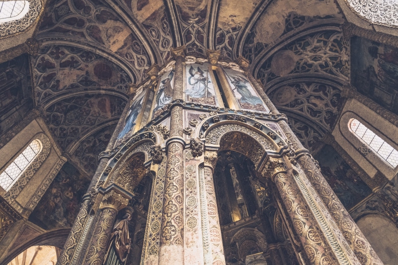 religion, place of worship, low angle view, art, ancient civilization, belief, grey, spirituality, carving, painting, history, arched, no people, mosaic