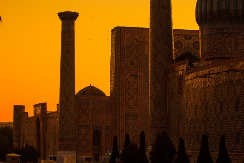 ancient civilization, middle asia, travel destinations, no people, orange color, yellow, ancient, belief, concrete, nature, mosque, mausoleum of sheibanids