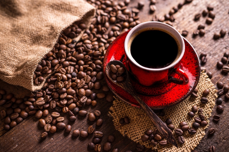 coffee cup, food, roasted coffee bean, freshness, sack, coffee, no people, coffee 4k full hd wallpapers high resolution, hot drink, drink, 4K, mug, jute
