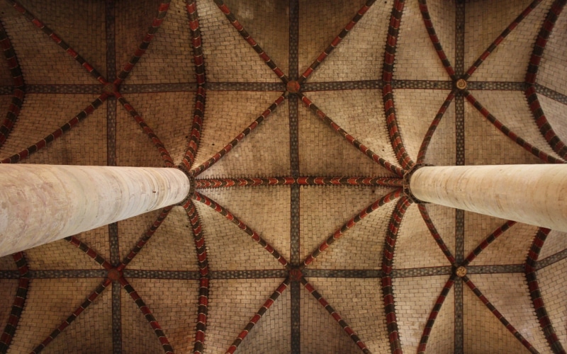 France, close-up, architecture, metal, backgrounds, detail, Basilique Saint-Sernin, directly below, built structure, full frame, red, rolled up, Toulouse