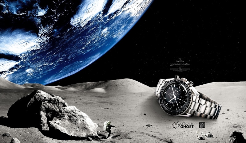 Moon, commercial, clocks, luxury watches, Omega (watch), space, 2K, digital art