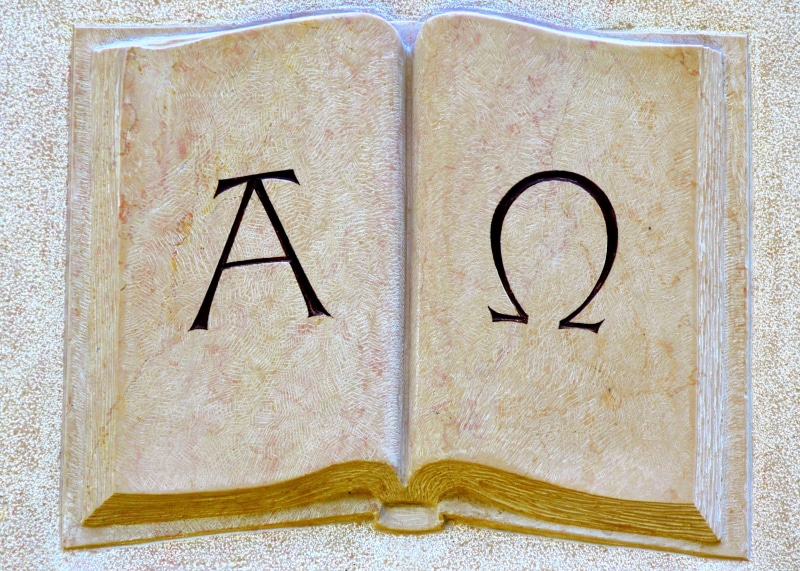 at the beginning, page, pages, god, close-up, christianity, publication, day, Omega, written, no people, old-fashioned, omega, church, christen, stone