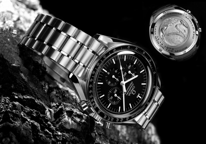 still life, focus on foreground, bracelet, time, link, OMEGA, motor vehicle, close-up, Moon Watch, speedmaster Professional, land vehicle, silver, mode of transportation