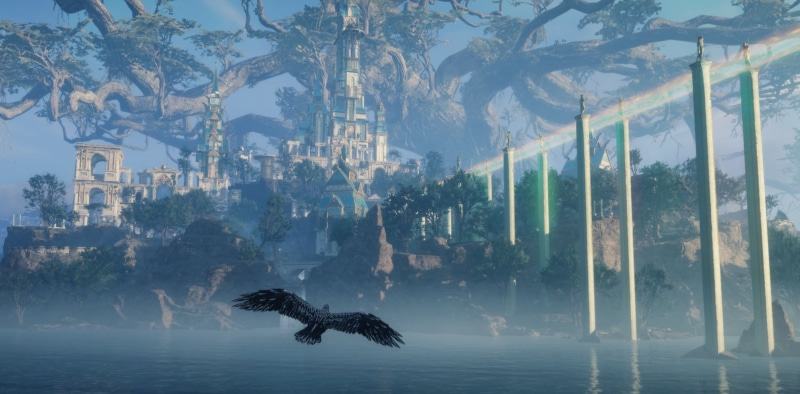 green, landscape, Assassins Creed Valhalla, Assassins Creed: Valhalla, asgard, blue, mountains, 1080P, raven, trees