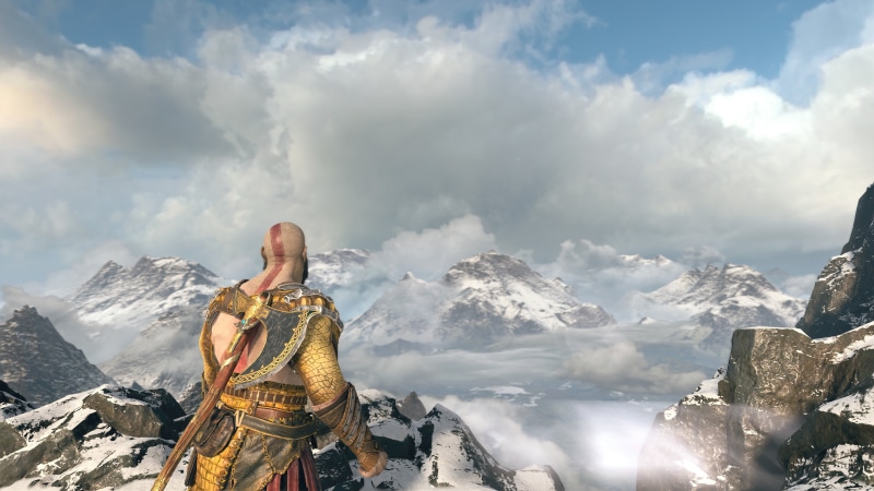 mountain range, cloud - sky, Atreus, tranquil scene, cold temperature, spirituality, nature, mountain, human representation, day, one person, PlayStation 4