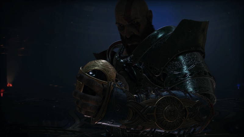 one person, security, god of war 4, helmet, government, video games, God of War (2018), architecture, men, headwear, dark, indoors, mask - disguise, uniform