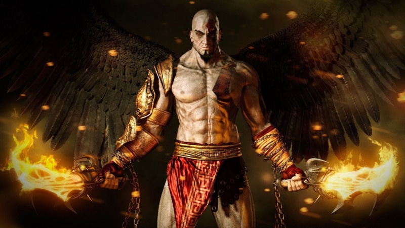 flame, science, burning, front view, standing, spirituality, holding, people, men, character, 1080P, night, God of War, three quarter length, adult, fire