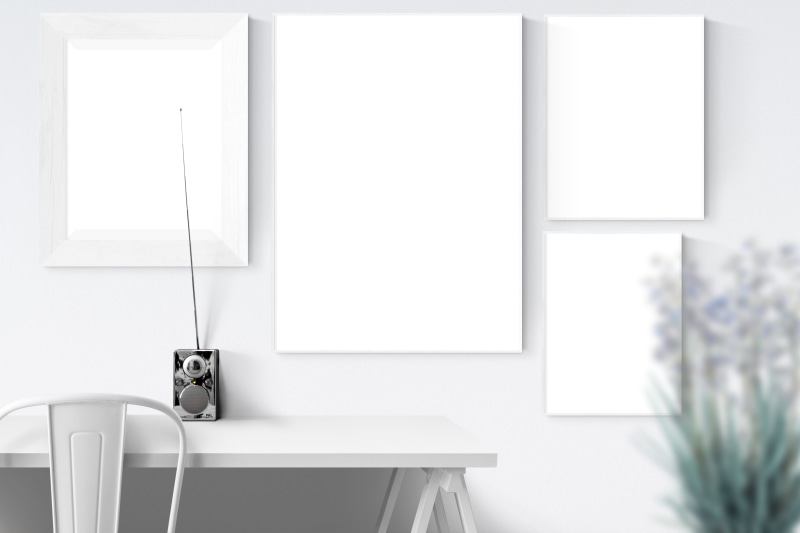 blank, copy space, modern, desk, presentation, radio, absence, photo, stock, frame, table, picture, window, wall, white color, template, 5K, home, indoors