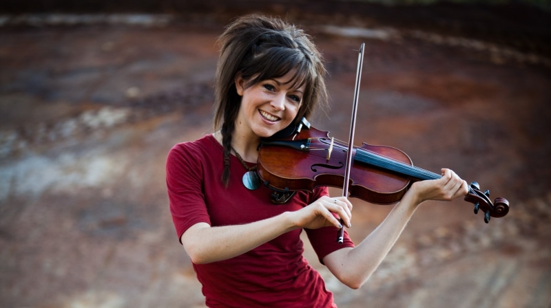 waist up, violinist, front view, violin, string instrument, young adult, red clothing, musical instrument, happiness, smiling, hairstyle, women, beautiful woman
