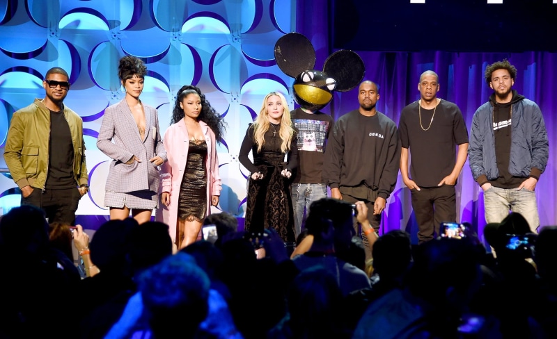 rihanna, nicki minaj, stage - performance space, people, stage, concert, tidal, nightlife, beyonce, african Descent, music, standing, group Of People, z