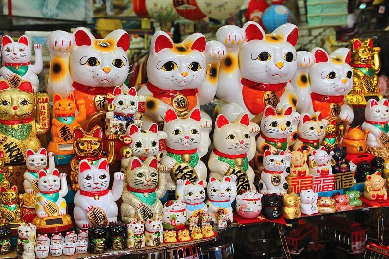 collection, for sale, china, art and craft, animals, statue, no people, animal representation, east, positive, variation, the summoning the cat, cat, in a row