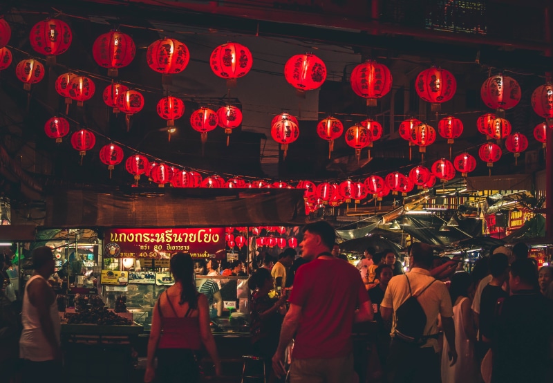 sightseeing, architecture, leisure activity, chinatown, nightlife, restaurant, thailand, night life, men, chinese new year, lantern, bangkok, lighting equipment