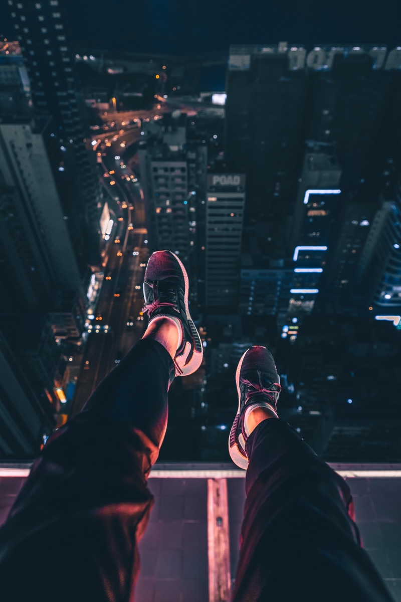 nightscape, building, night, urban, architecture, death wish, 5K, legs in the air