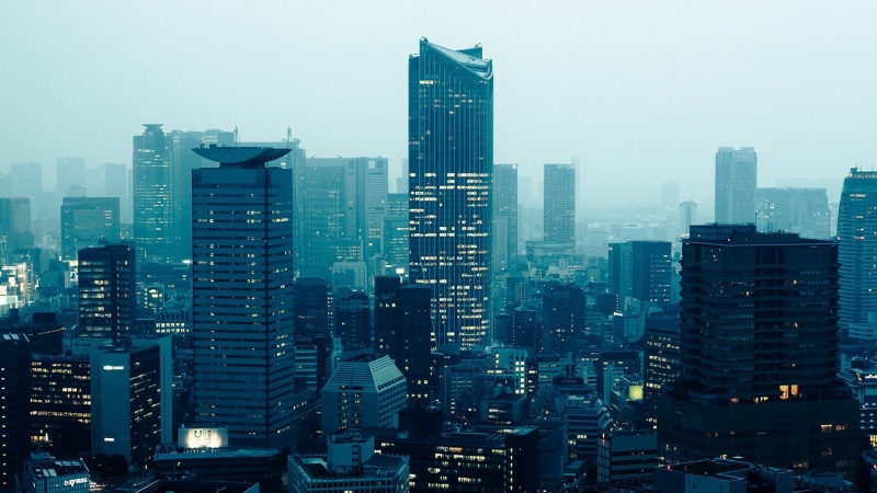 turquoise, city, 1080P, Tokyo, nightscape, cityscape, Akasaka District, Japan, cyan