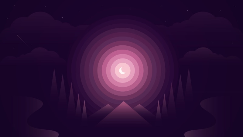 pink, Nightscape, crescent, purple, moon, 4K, Minimal, clip, 4K, Forest, art, Gradient, Half moon