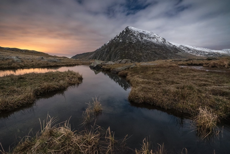 landscape, mountain, Ogwen Valley, scenics, Snowdonia, cloud, nature, marsh, 720P, Cwm Idwal, river, nightscape, Wales, Tributary, outdoors, grass, Pen Yr Ole Wen