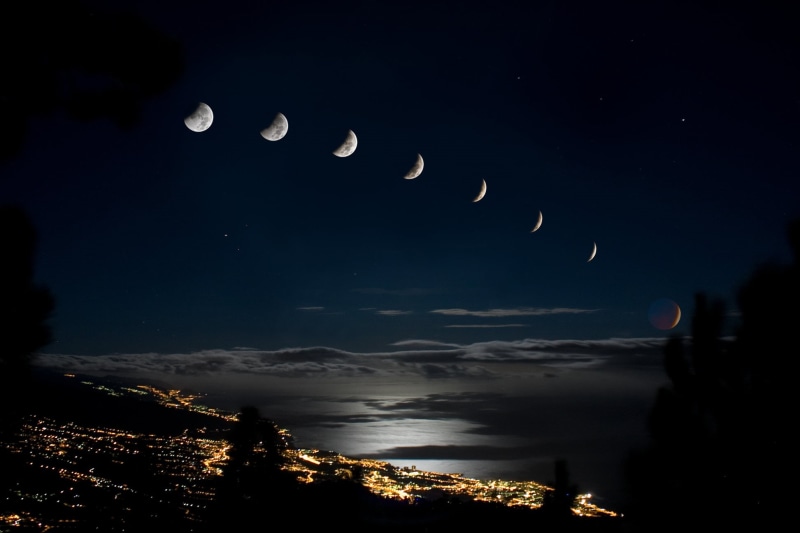 1080P, scenics, beauty in nature, night, cloud - Sky, phase, planetary moon, Eclipse, moonlight, sunset, tranquil scene, The moon, dark, the city, astronomy