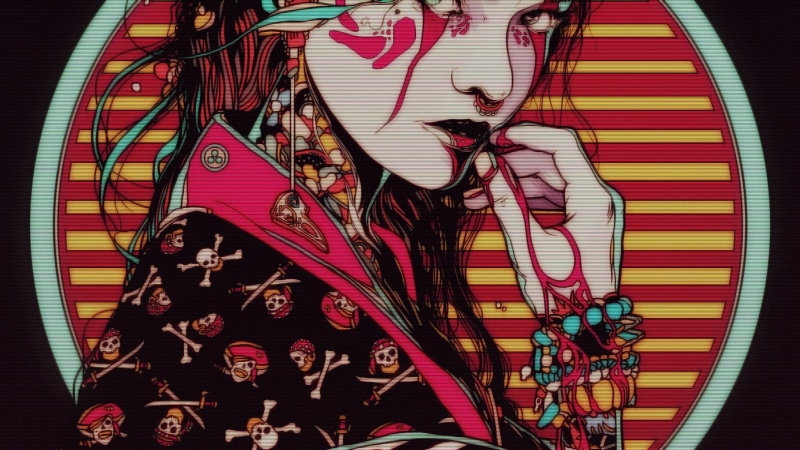 skull, Chinese character, 1080P, Conrado Salinas, vaporwave