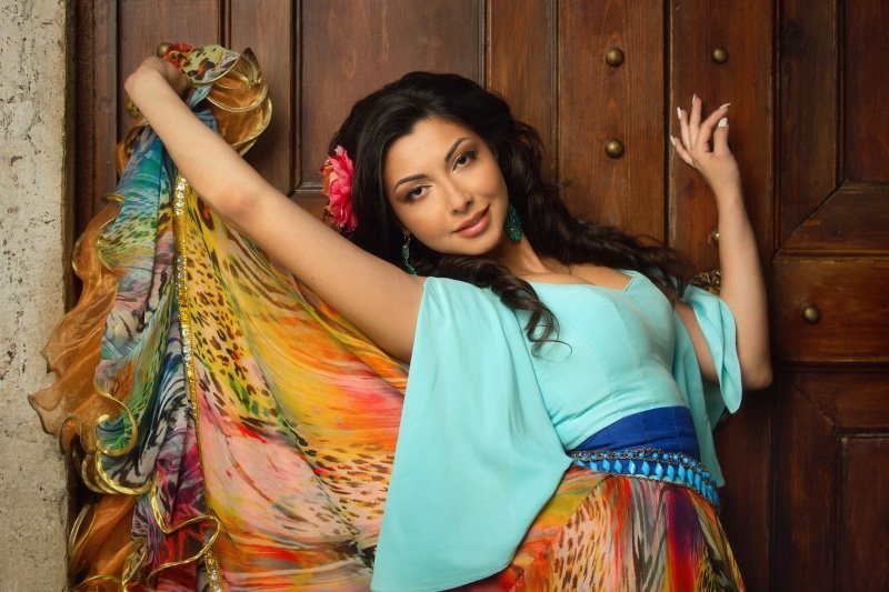 Adelina, colorful, pose, Alexey Nazarov, skirt, Gypsy, hands, 1080P, look