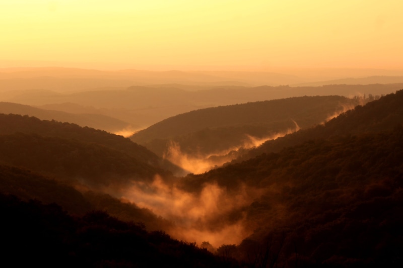 mecsek, gypsy hill view, nature, fog, environment, sunset, cloud - sky, hour, mountain peak, photography, golden, tranquility, panorama, brown, landscape