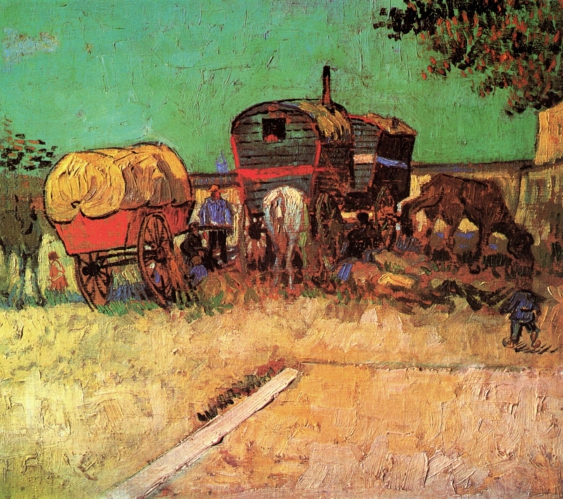 boy, 1080P, Vincent van Gogh, with Caravans, horse, Encampment of Gypsies, carts
