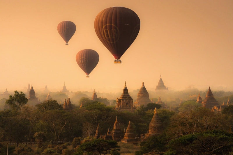 pagoda, Pagan, the sky, temples, 1080P, Myanmar, balloons, the ancient capital