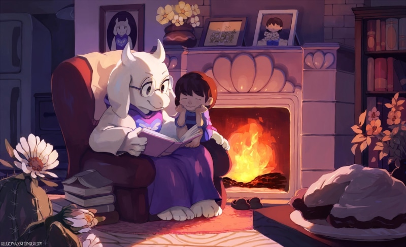 Undertale, home interior, female likeness, adult, furniture, celebration, artwork, full length, nature, event, books, women, 1080P, people, real people