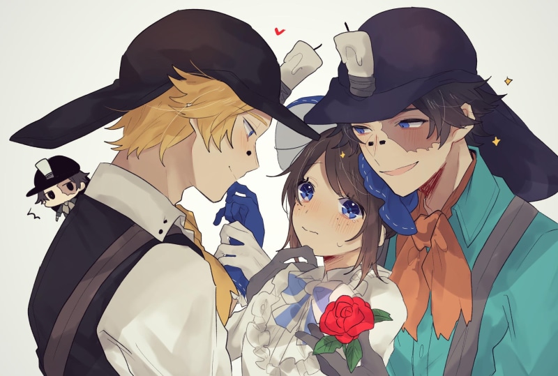 gloves, blushing, Emma Woods (Identity V), rose, Norton Campbell (Identity V), 1080P, hat, Identity V