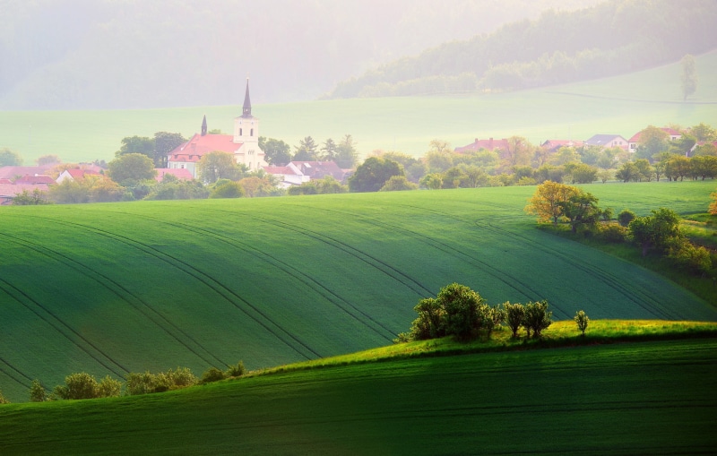 1080P, Bohemia, home, chapel, fields, Moravia, morning, spring, trees, light, May