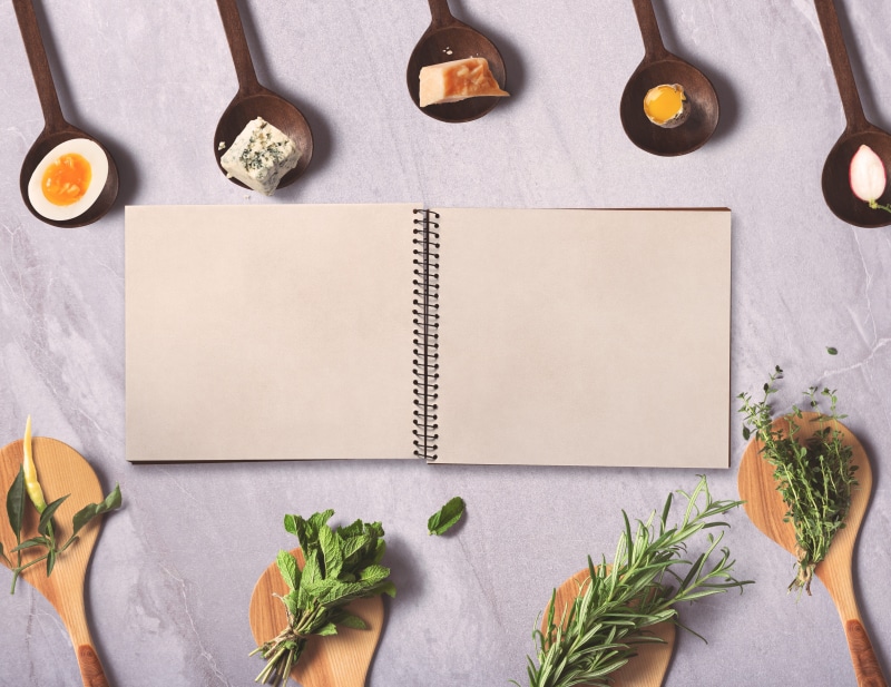service, label, preparation, spices, cover, menu, eat, wooden spoon, indoors, still life, table, pen, healthy eating, kitchen scene, note, health, wellbeing
