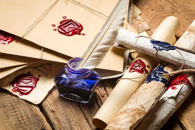 wood - Material, variation, letters, parchment, floral pattern, backgrounds, ink Well, celebration, wax, decoration, indoors, no People, envelope, group of objects