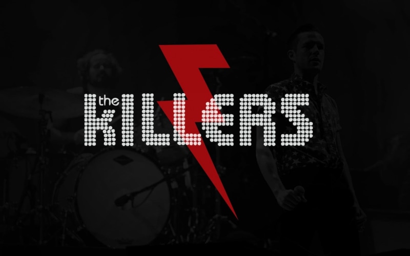 sign, rock band, american, warning sign, killers, arrow symbol, number, text, Music, people, black background, communication, 720P, band, dark, studio shot