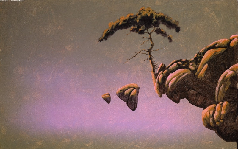 dean, roger, 1080P, rocks, trees, artwork