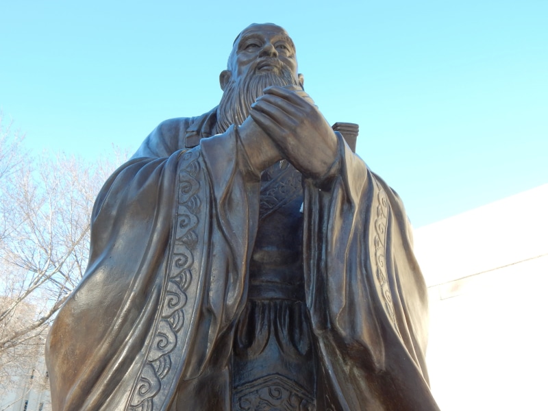 chinese, monument, asia, low angle view, confucian, 4K, sculpture, blue, clear sky, man, angel, statue, male likeness, outdoors, creativity, religion