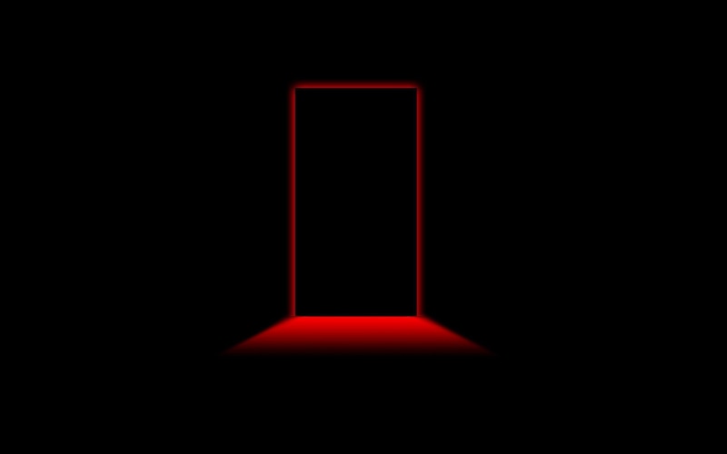 red, 2K, door, digital art, behind, black, 2560x1600, light, closed