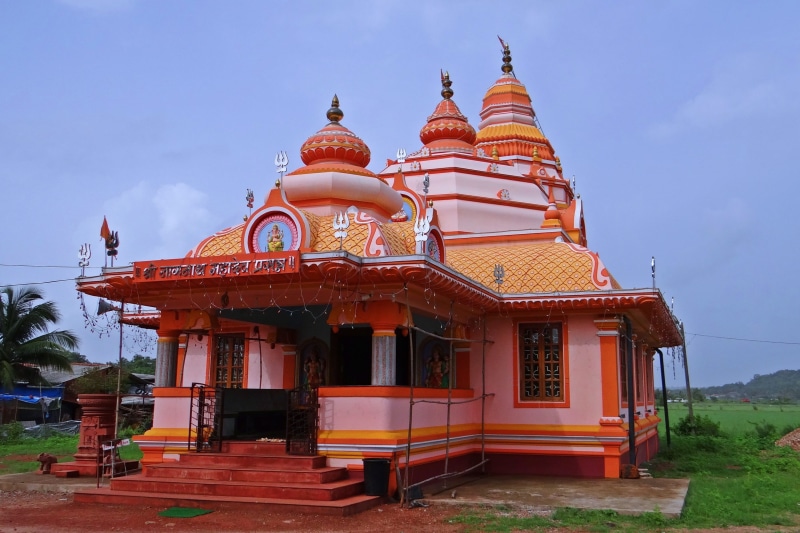 india, shrine, sky, spire, parra mahadev temple, 2K, built structure, worship, spirituality, religion, goa, day, place of worship, deity, hinduism, architecture