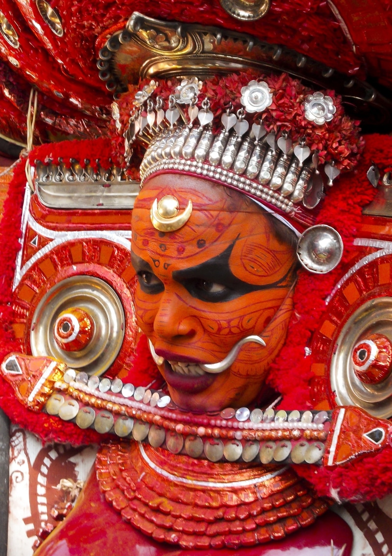 close-up, 2K, hinduism, representation, culture, demon - fictional character, sculpture, no people, red, religious, hindu, theyyam, tradition, spiritual